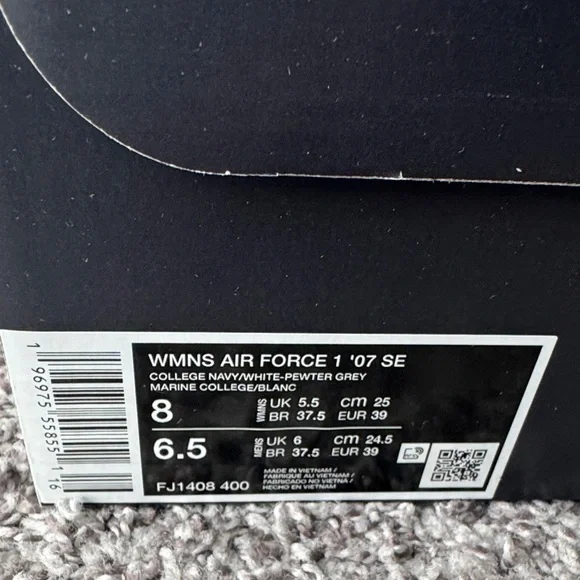 Nike Air Force 1 '07 SE - College Navy/White-Gray Women’s 8 Men’s 6.5 - Picture 4 of 11